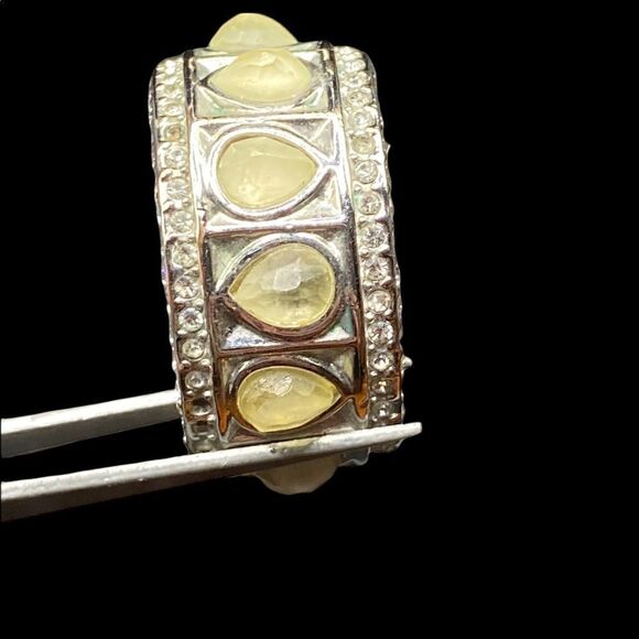 Karen Kane signed lariat necklace ring silver tone rhinestones white pear shape - Picture 3 of 16